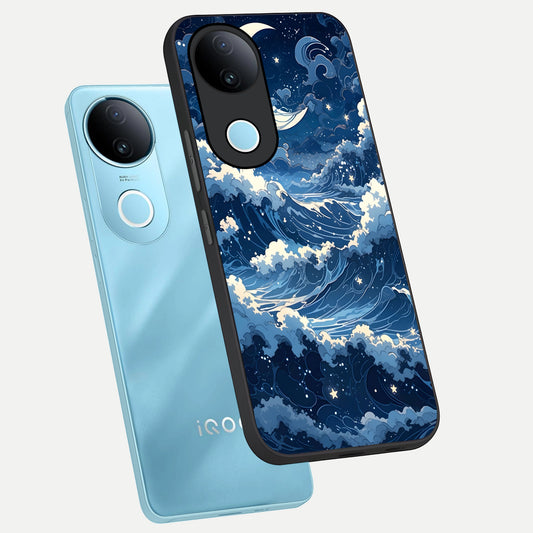 Ocean Moon Waves phone case for iQOO Z10R showing premium glass back cover with detailed artwork