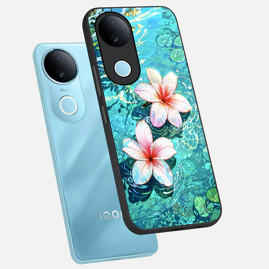 Pink Flowers in Water phone case for iQOO Z10R showing premium glass back cover with detailed artwork