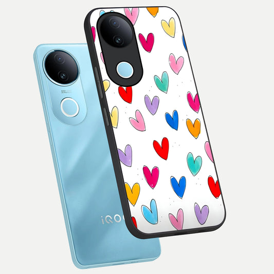 Playful Love Doodles phone case for iQOO Z10R showing premium glass back cover with detailed artwork