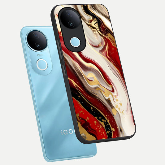 Red And White Marble phone case for iQOO Z10R showing premium glass back cover with detailed artwork
