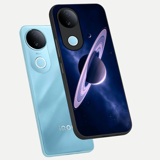 Saturn Ring Mystique phone case for iQOO Z10R showing premium glass back cover with detailed artwork