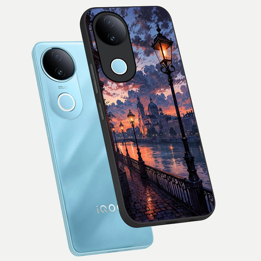 Twilight River Lights phone case for iQOO Z10R showing premium glass back cover with detailed artwork