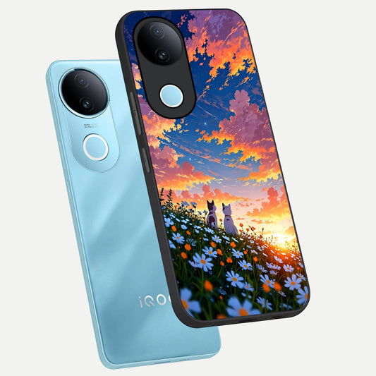 Two Cats Friends phone case for iQOO Z10R showing premium glass back cover with detailed artwork