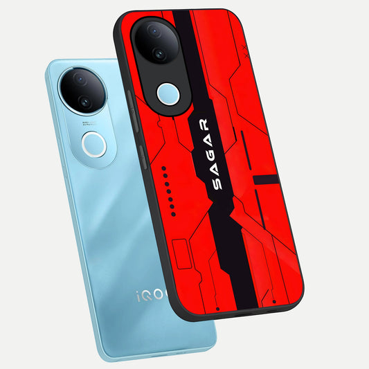 Voltage Rise CYBERPUNK Custom Name phone case for iQOO Z10R showing premium custom name glass back cover