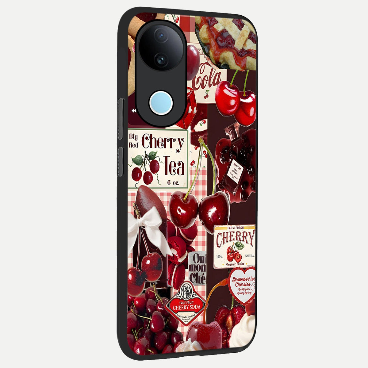Aesthetic Cherry Tea back cover For iQOO Z10R 5G slim fit glass case with vibrant aesthetic design