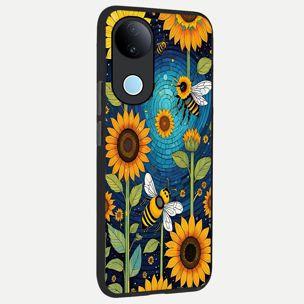 Bees And Sunflowers back cover For iQOO Z10R 5G slim fit glass case with vibrant aesthetic design
