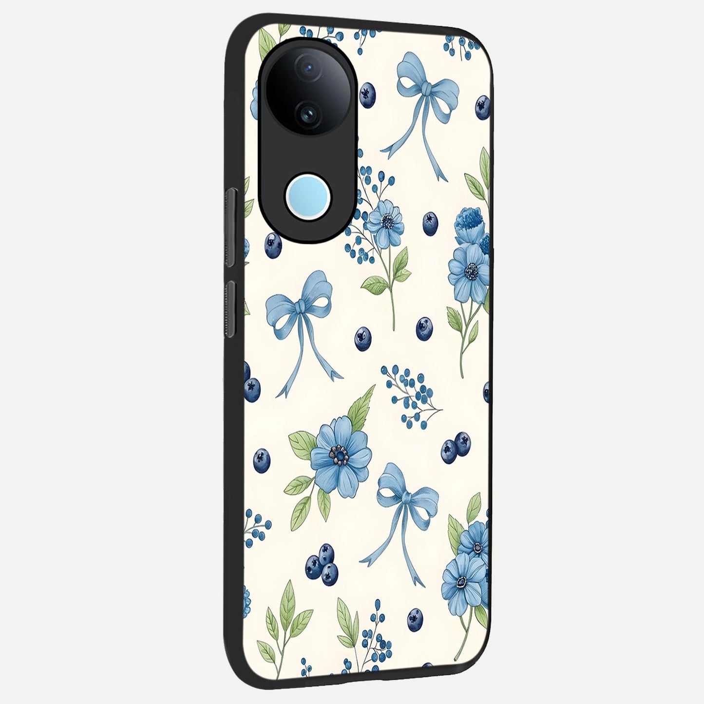 Blue Flower And Bow back cover for iQOO Z10R slim fit glass case with vibrant aesthetic design