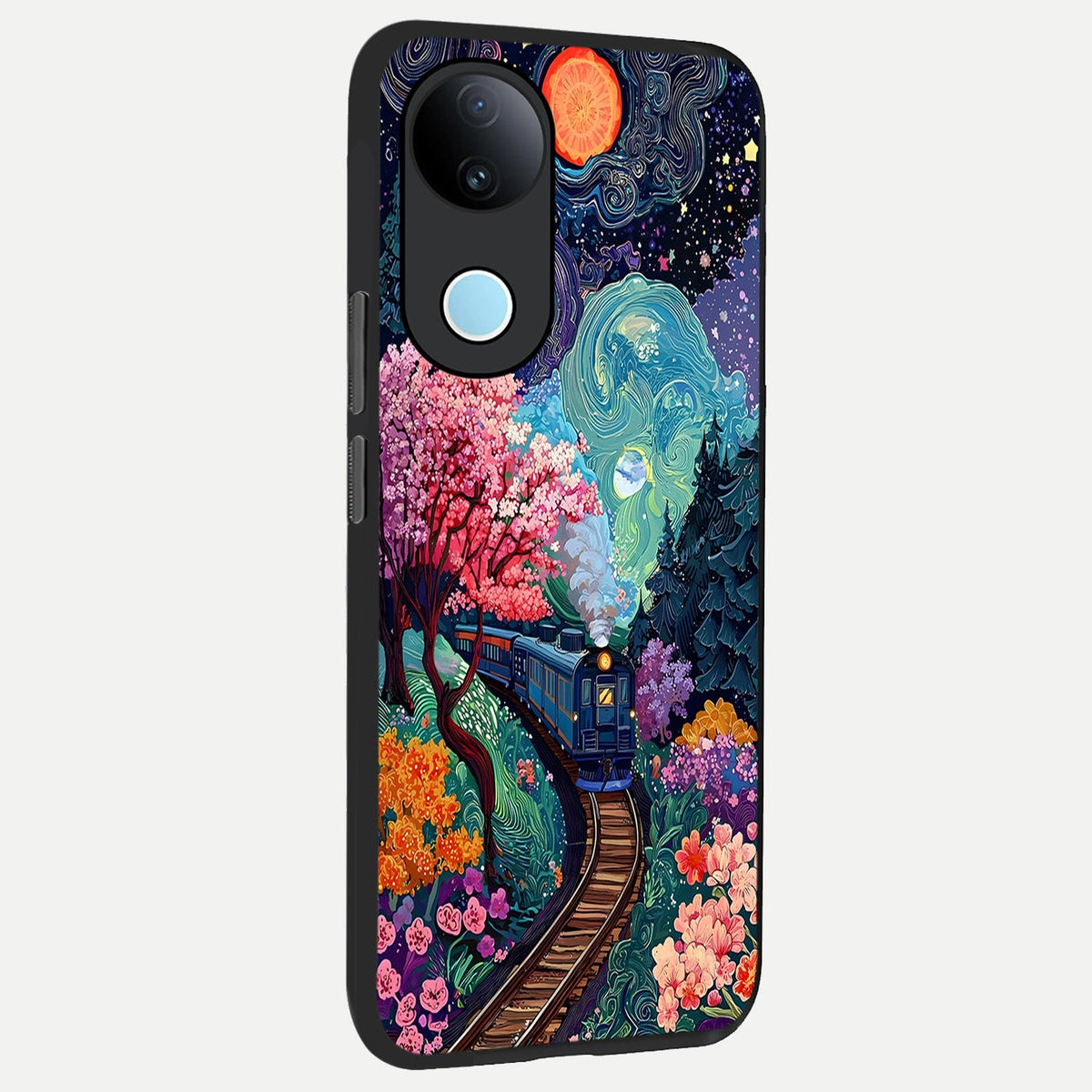Celestial Train Journey back cover For iQOO Z10R 5G slim fit glass case with vibrant aesthetic design