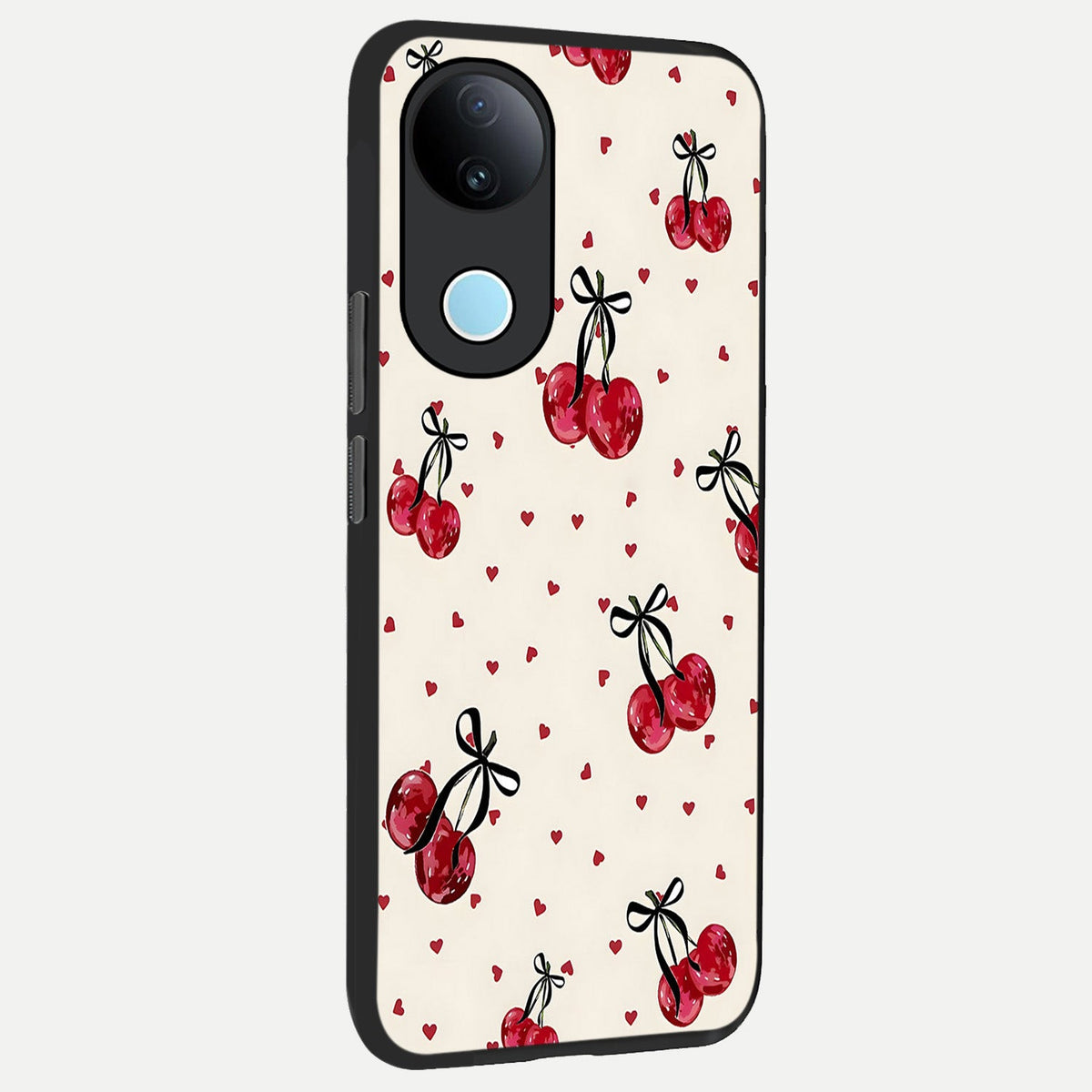 Cherry Heart Bow back cover For iQOO Z10R 5G slim fit glass case with vibrant aesthetic design
