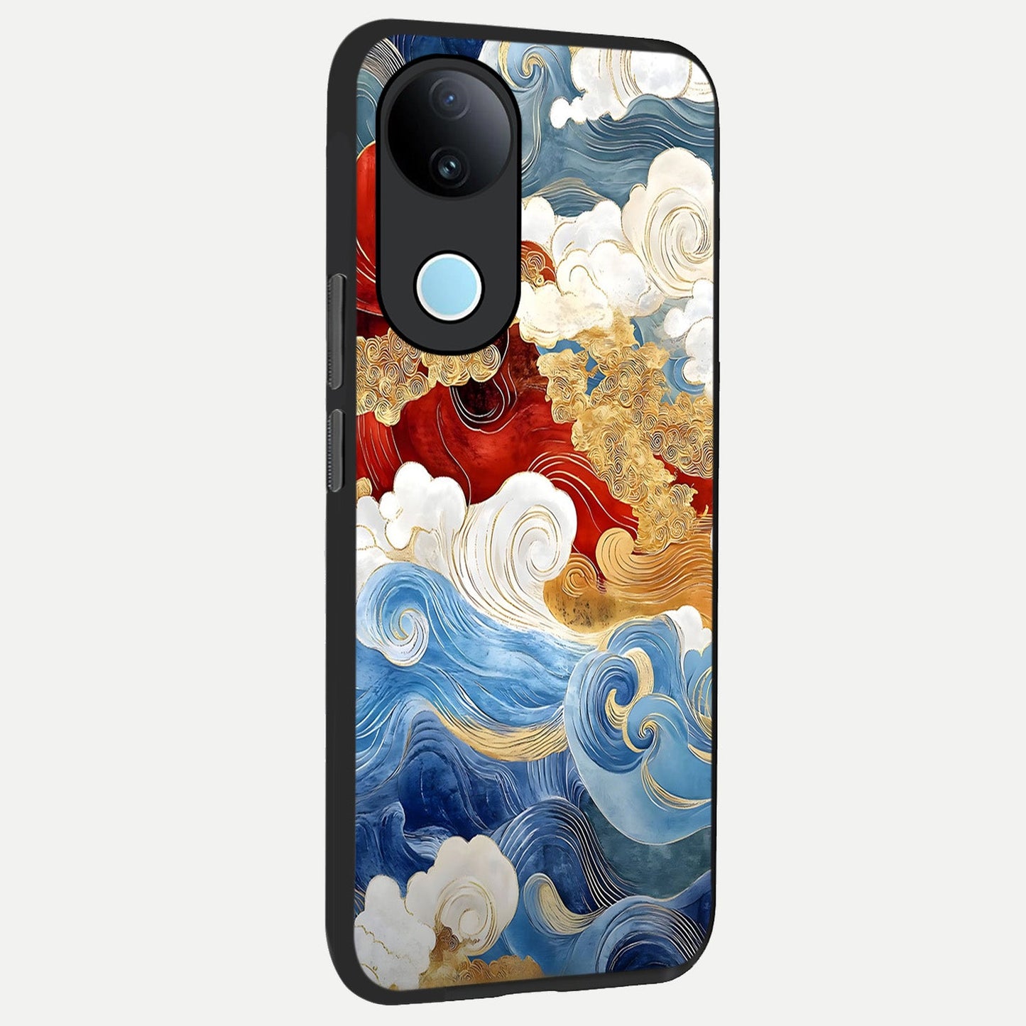 Colored Waves back cover for iQOO Z10R slim fit glass case with vibrant aesthetic design