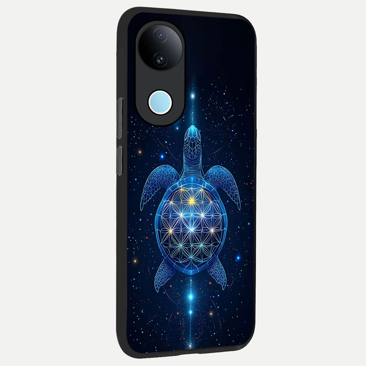 Crimson Blue Turtle back cover For iQOO Z10R 5G slim fit glass case with vibrant aesthetic design