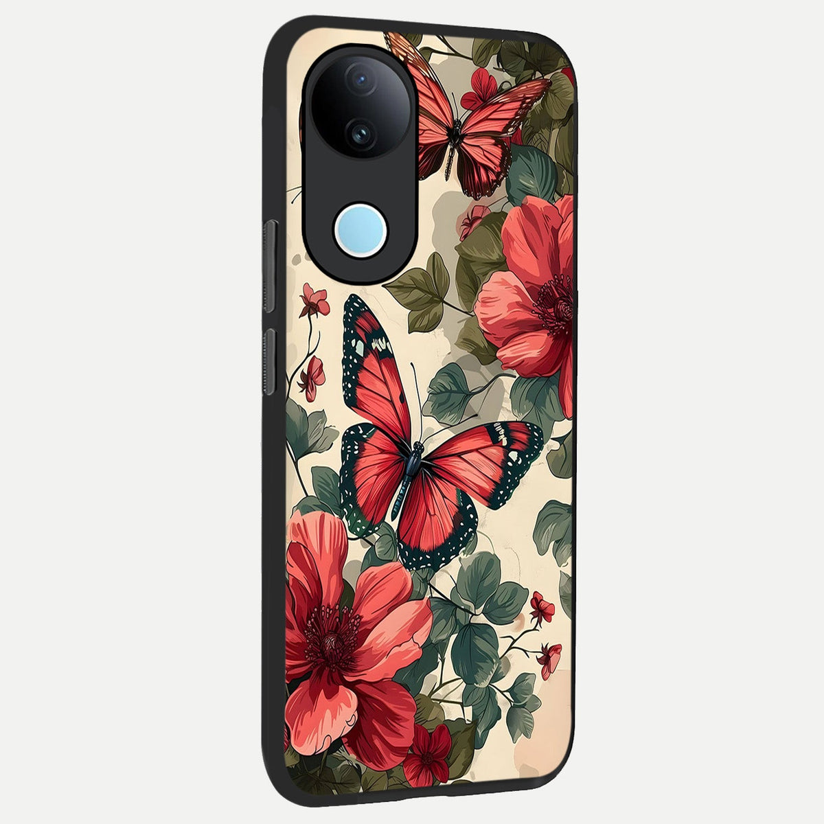 Crimson Butterfly Garden back cover For iQOO Z10R 5G slim fit glass case with vibrant aesthetic design
