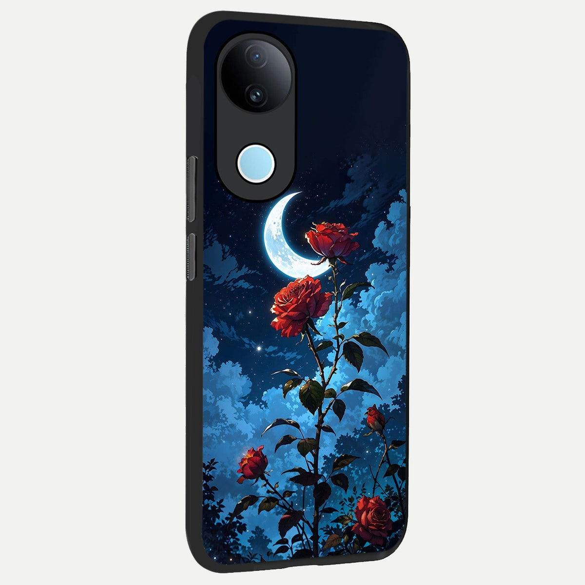 Crimson Rose Moon back cover For iQOO Z10R 5G slim fit glass case with vibrant aesthetic design