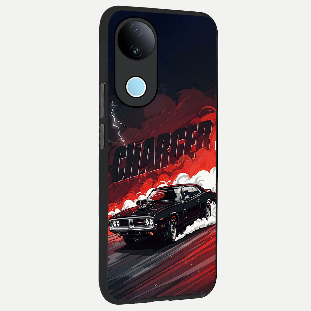 Dark Charger Fury back cover For iQOO Z10R 5G slim fit glass case with vibrant aesthetic design