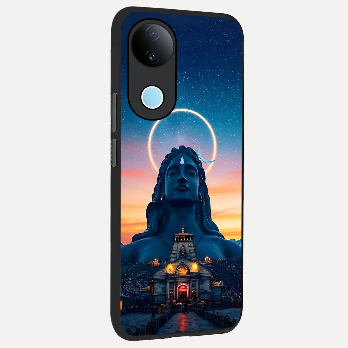 Eternal Shiva Aura back cover for iQOO Z10R slim fit glass case with vibrant aesthetic design