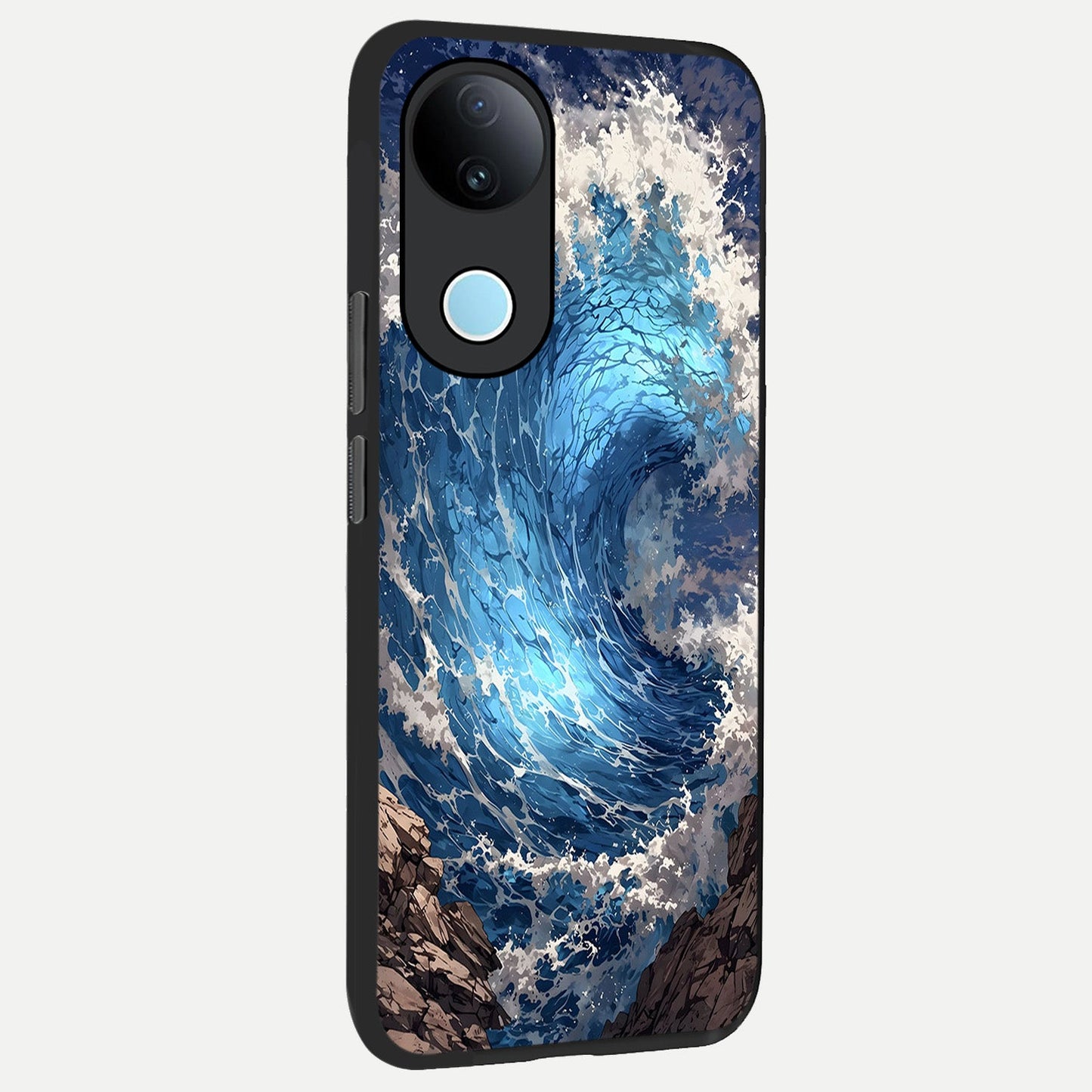 Giant Ocean Wave back cover for iQOO Z10R slim fit glass case with vibrant aesthetic design