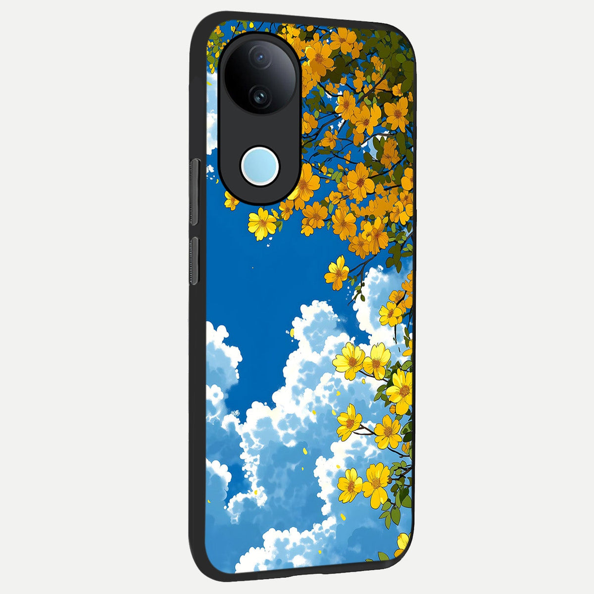 Golden Petal Sky back cover For iQOO Z10R 5G slim fit glass case with vibrant aesthetic design