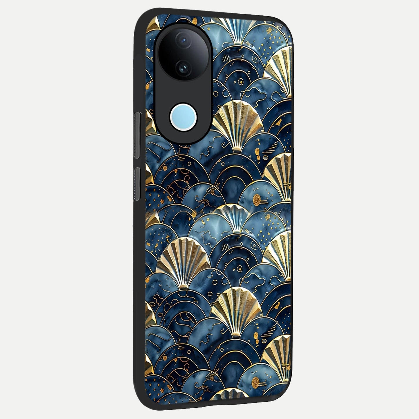 Golden Wave Luxe back cover for iQOO Z10R slim fit glass case with vibrant aesthetic design