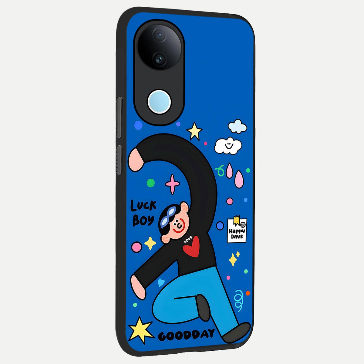 Happy Luck Vibe back cover For iQOO Z10R 5G slim fit glass case with vibrant aesthetic design