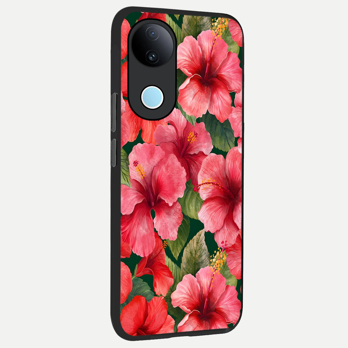 Hibiscus Pattern back cover For iQOO Z10R 5G slim fit glass case with vibrant aesthetic design