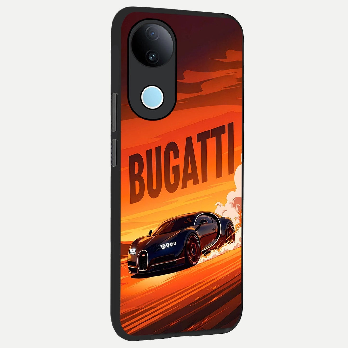 Inferno Bugatti Storm back cover for iQOO Z10R slim fit glass case with vibrant aesthetic design
