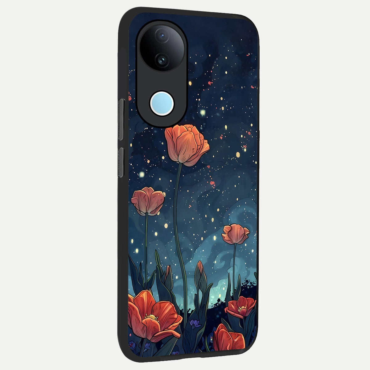 Midnight Tulip Glow back cover For iQOO Z10R 5G slim fit glass case with vibrant aesthetic design