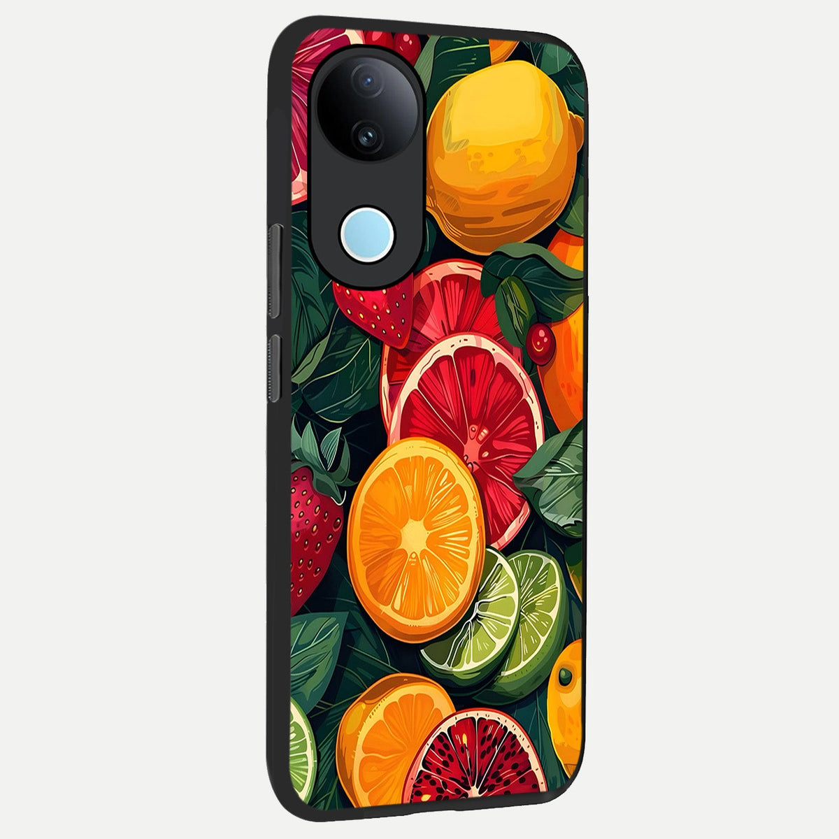Multiple Fruits back cover For iQOO Z10R 5G slim fit glass case with vibrant aesthetic design