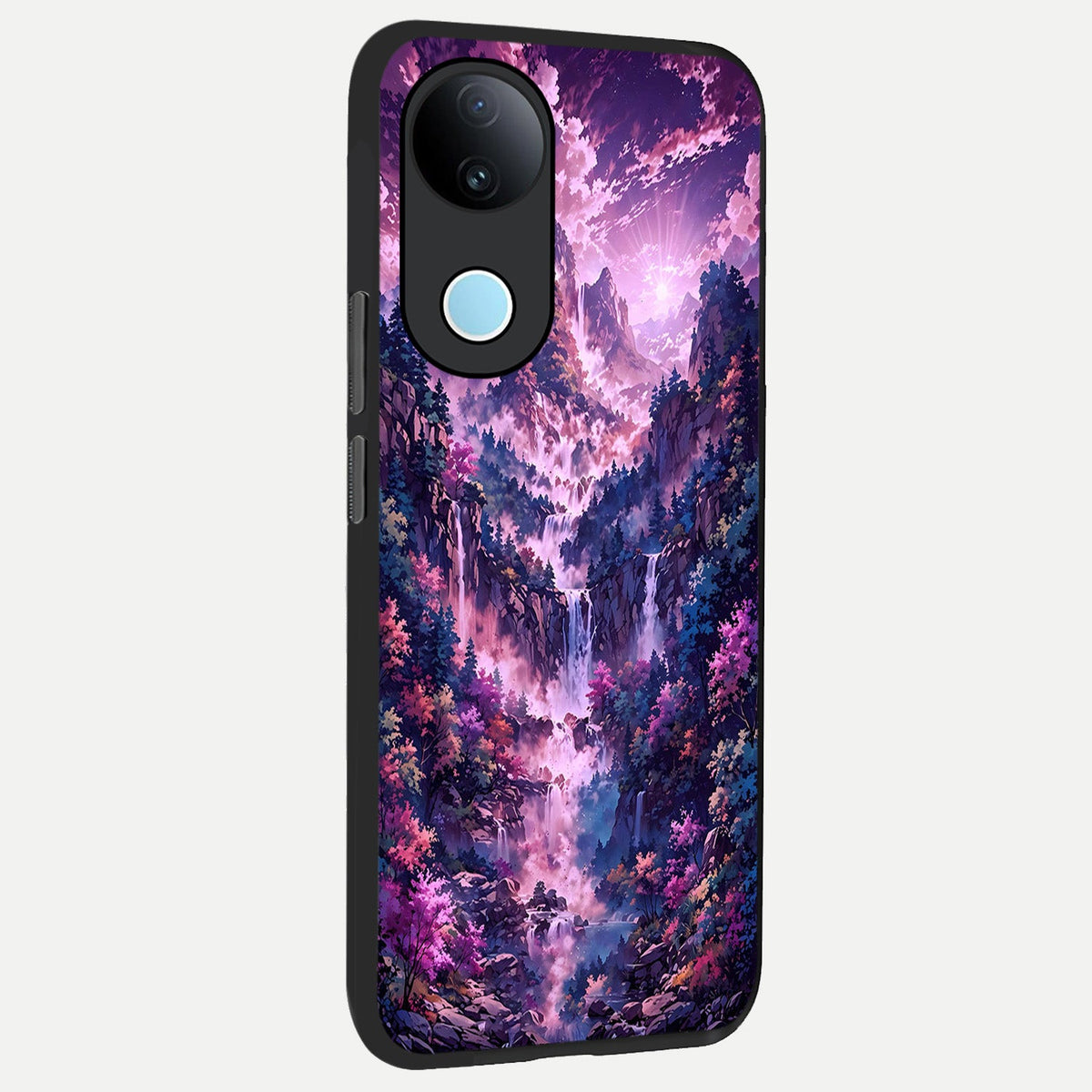 Mystic Cascade Peaks back cover For iQOO Z10R 5G slim fit glass case with vibrant aesthetic design