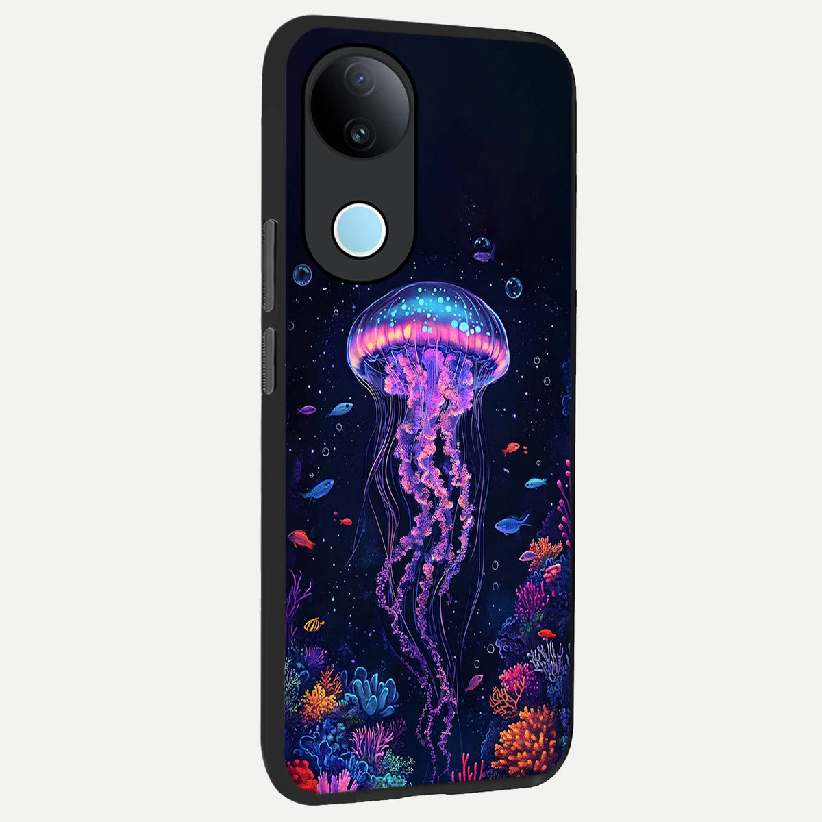 Neon Jellyfish back cover For iQOO Z10R 5G slim fit glass case with vibrant aesthetic design