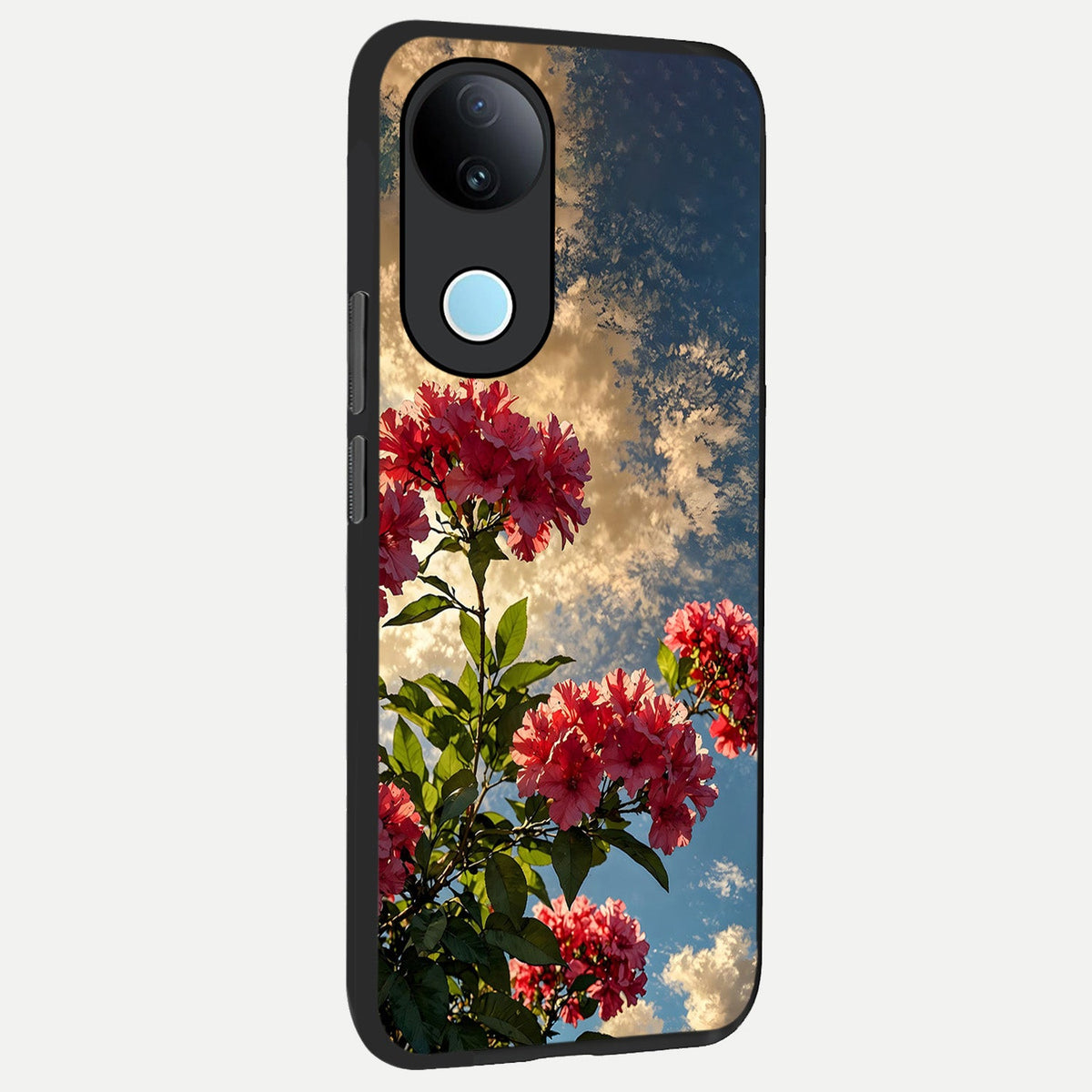 Red Bloom Skies back cover For iQOO Z10R 5G slim fit glass case with vibrant aesthetic design
