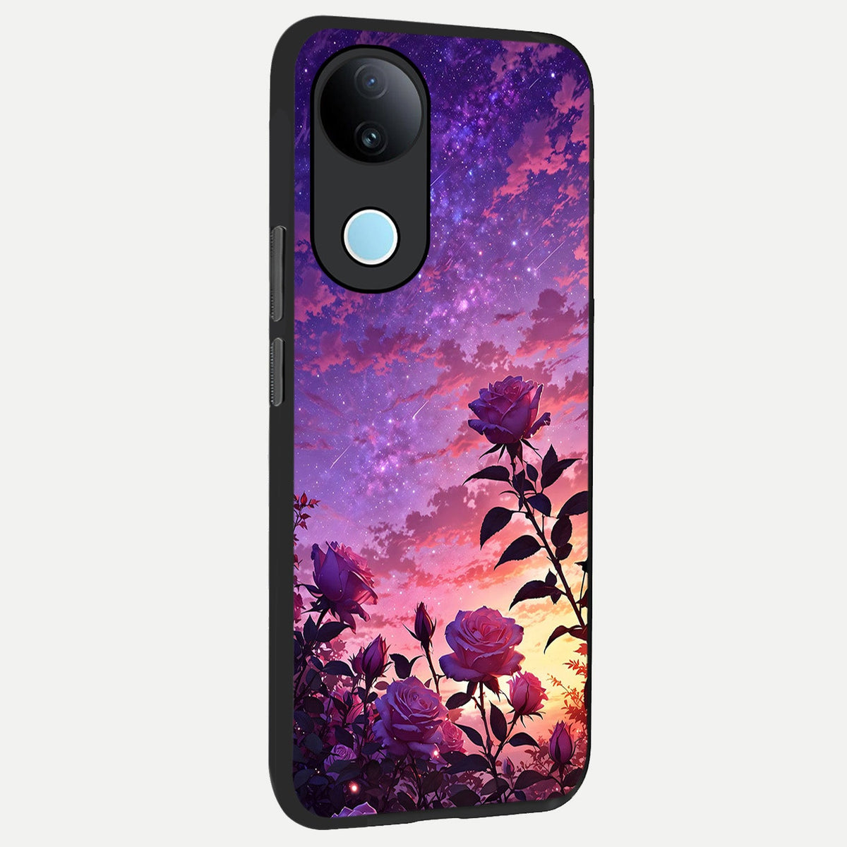 Starlit Rose Twilight back cover For iQOO Z10R 5G slim fit glass case with vibrant aesthetic design