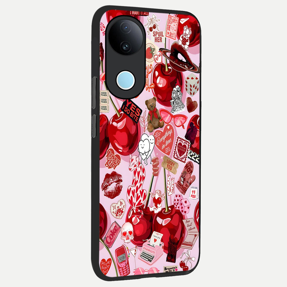 Sweet Cherry Chaos back cover For iQOO Z10R 5G slim fit glass case with vibrant aesthetic design
