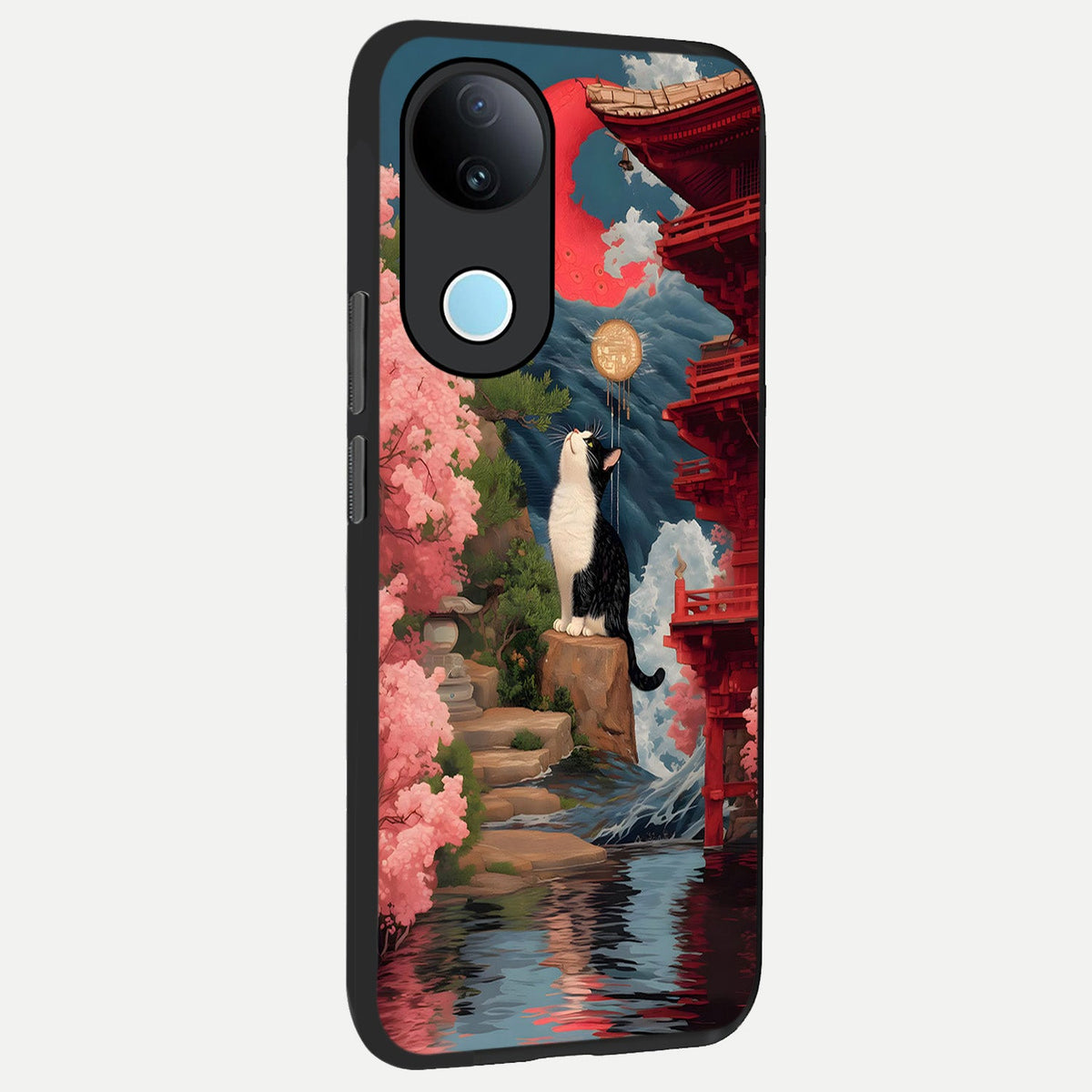 Temple Cat Scenery back cover For iQOO Z10R 5G slim fit glass case with vibrant aesthetic design