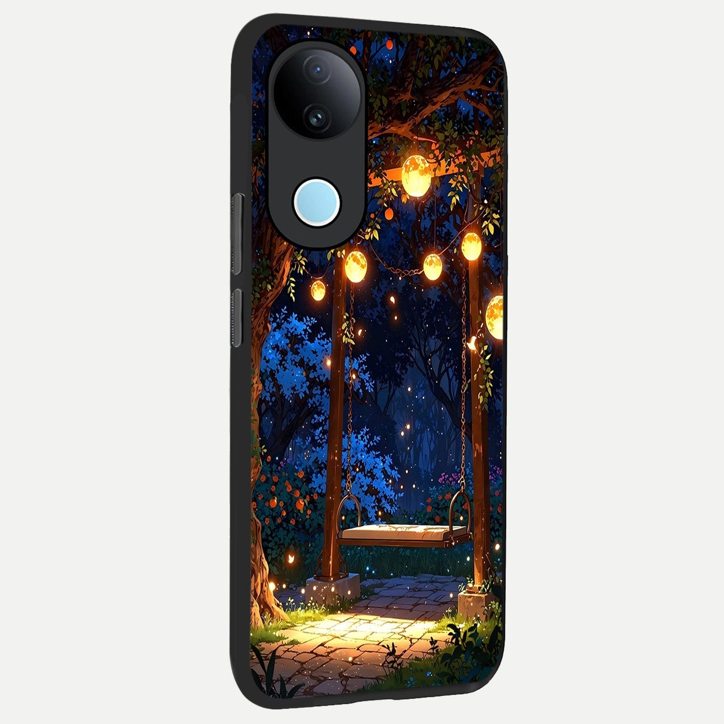 Twilight Garden Swing back cover for iQOO Z10R slim fit glass case with vibrant aesthetic design