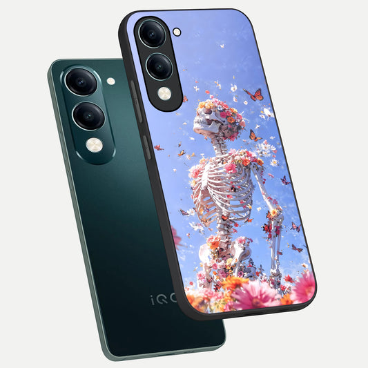 Bloom Beyond Bones phone case for iQOO Z10 Lite showing premium glass back cover with detailed artwork