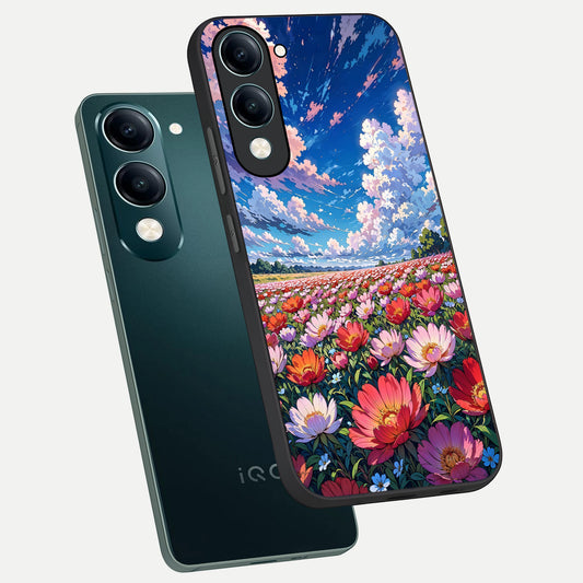 Blossom Sky Field phone case for iQOO Z10 lite showing premium glass back cover with detailed artwork