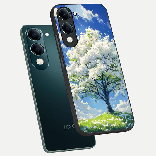 Blossom Sky Serenity phone case for iQOO Z10 Lite showing premium glass back cover with detailed artwork