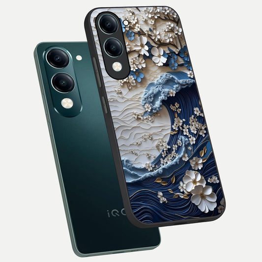 Blossom Wave Art phone case for iQOO Z10 Lite showing premium glass back cover with detailed artwork