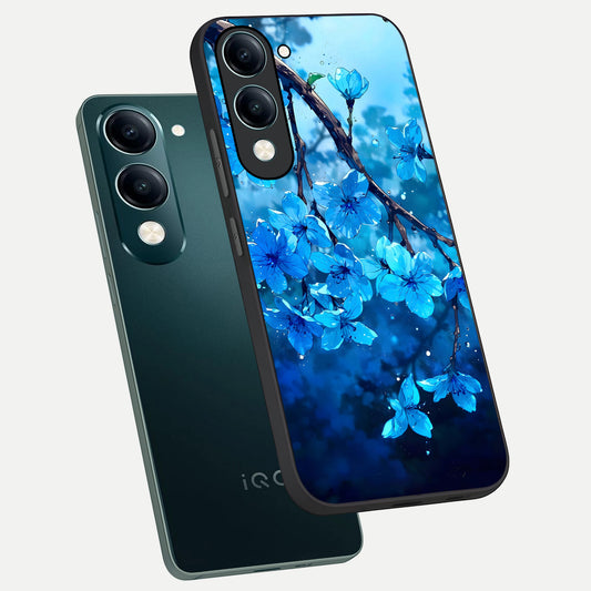 Blue Blossoms Branch phone case for iQOO Z10 Lite showing premium glass back cover with detailed artwork