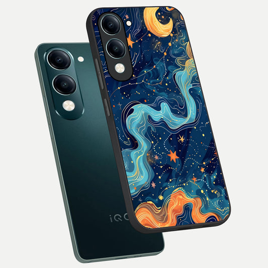 Celestial Dream Flow phone case for iQOO Z10 lite showing premium glass back cover with detailed artwork