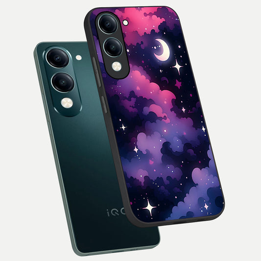 Celestial Moon Magic phone case for iQOO Z10 Lite showing premium glass back cover with detailed artwork