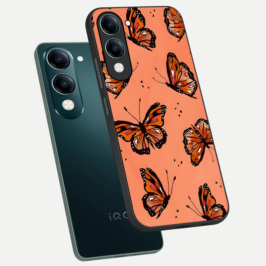 Coral Wing Butterfly phone case for iQOO Z10 Lite showing premium glass back cover with detailed artwork