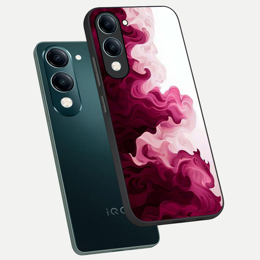 Crimson Wave Flow phone case for iQOO Z10 Lite showing premium glass back cover with detailed artwork