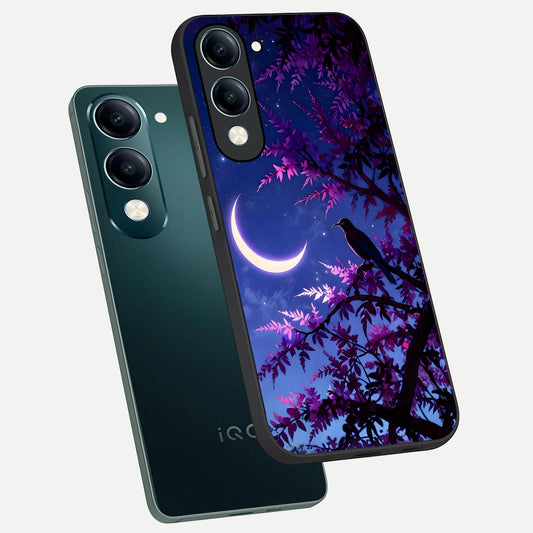 Crow And Moon Scenery phone case for iQOO Z10 Lite showing premium glass back cover with detailed artwork
