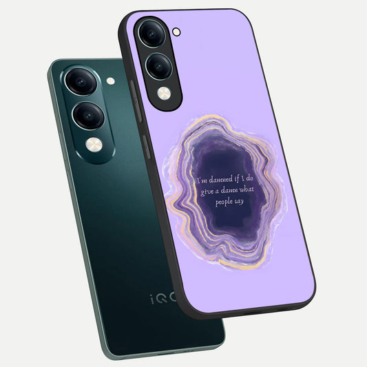 Damned People Quote phone case for iQOO Z10 lite showing premium glass back cover with detailed artwork