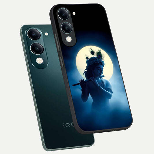 Divine Moon Flute phone case for iQOO Z10 lite showing premium glass back cover with detailed artwork