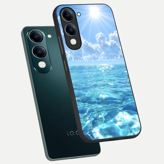 Endless Ocean Horizon phone case for iQOO Z10 Lite showing premium glass back cover with detailed artwork