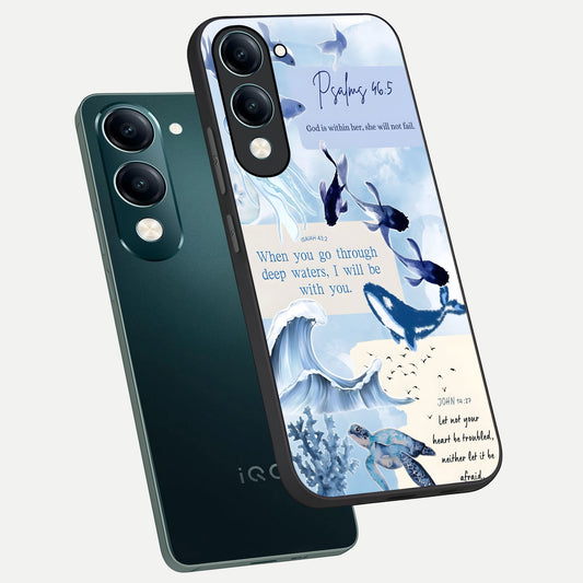 Faithful Ocean Promise phone case for iQOO Z10 lite showing premium glass back cover with detailed artwork