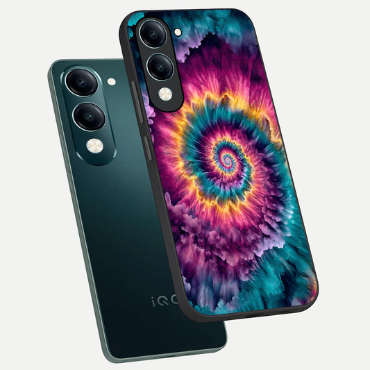 Galactic Spiral Burst phone case for iQOO Z10 lite showing premium glass back cover with detailed artwork