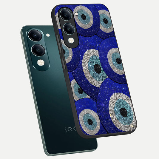 Galaxy Eye Flow phone case for iQOO Z10 lite showing premium glass back cover with detailed artwork